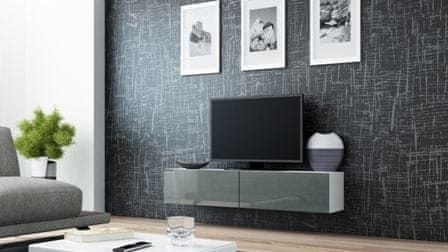 eoshop TV stolík Vigo 140 cm, biela matná / šedá lesk